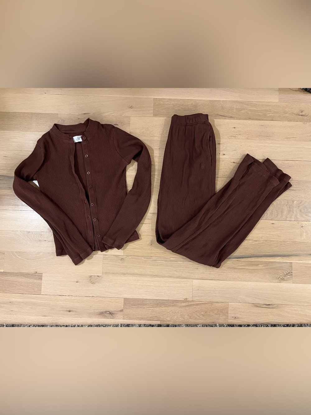 Brown Women's Ribbed Cardigan & Pants Set